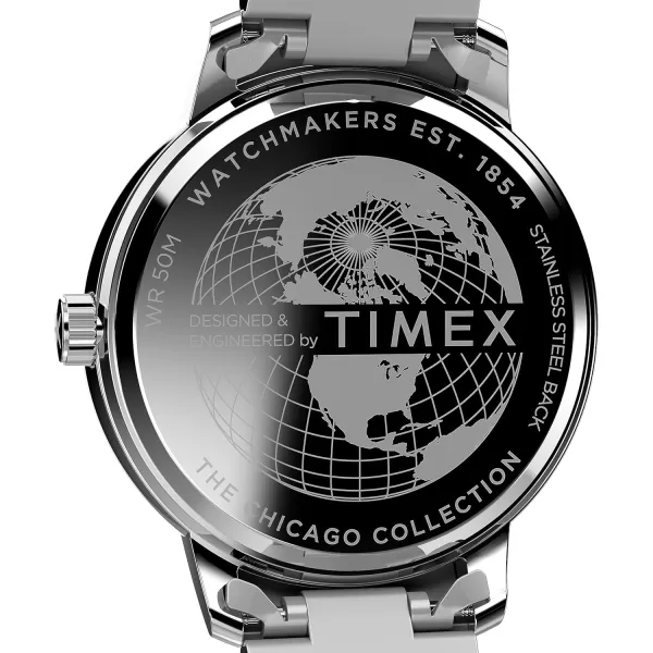Timex Mens Chicago DayDate 45mm WatchStainless SteelBlueSilverTone