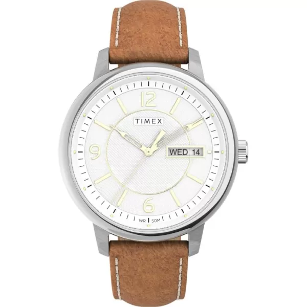 Timex Mens Chicago DayDate 45mm WatchBrownWhite
