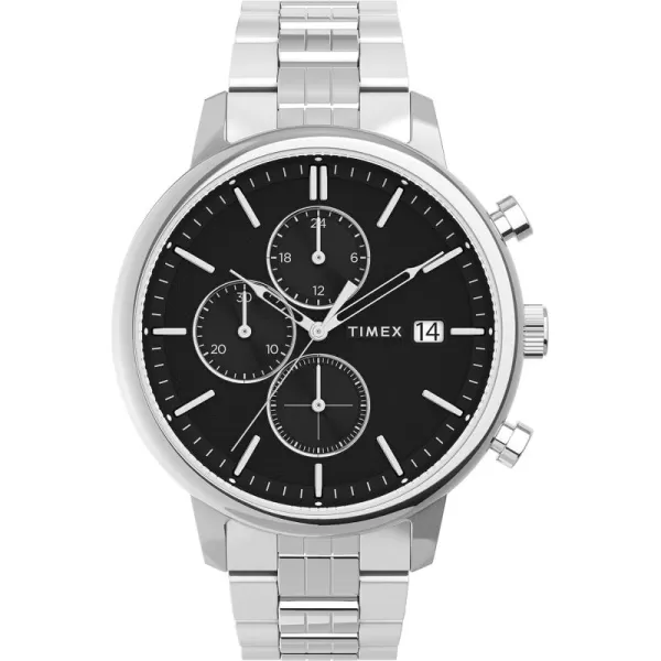 Timex Mens Chicago DayDate 45mm WatchSilverToneBlack
