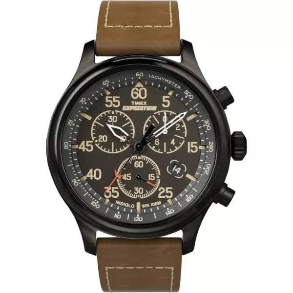 Timex Mens Expedition Field 43mm Watch  Brown Strap Black Dial Gunmetal CaseBrownBlackBlack