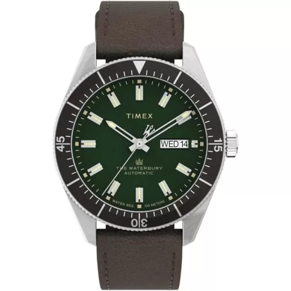 Timex Mens Waterbury Diver Automatic 40mm WatchBrownGreenStainless Steel