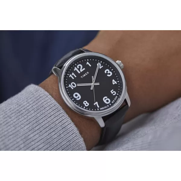 Timex Mens Easy Reader WatchBlackSilverToneBlack43mm