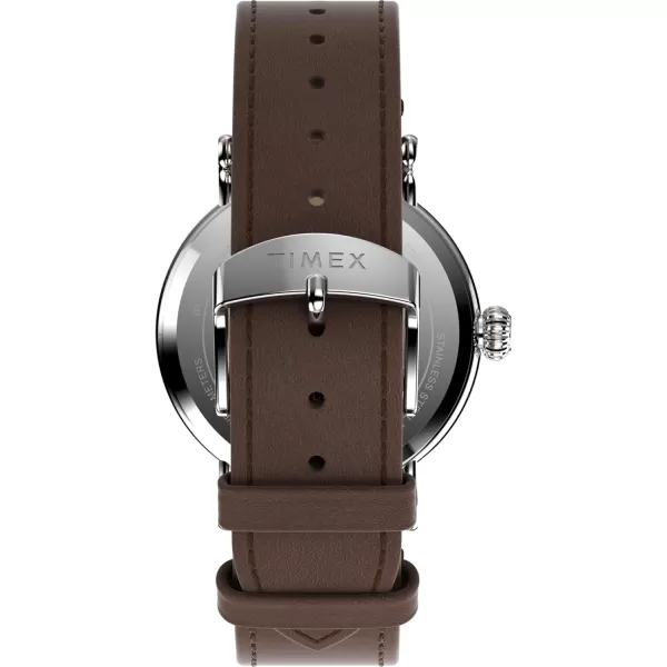 Timex Mens Standard 40mm WatchBrownWhiteSilverTone