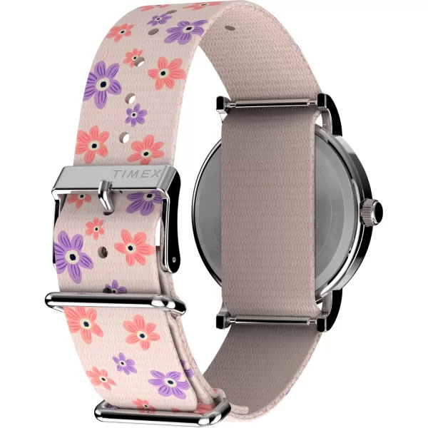 Timex Womens Peanuts Floral 38mm Watch  Pink Strap White Dial SilverTone CasePinkWhiteSilverTone