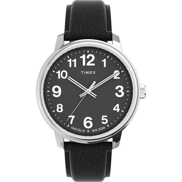 Timex Mens Easy Reader WatchBlackSilverToneBlack43mm