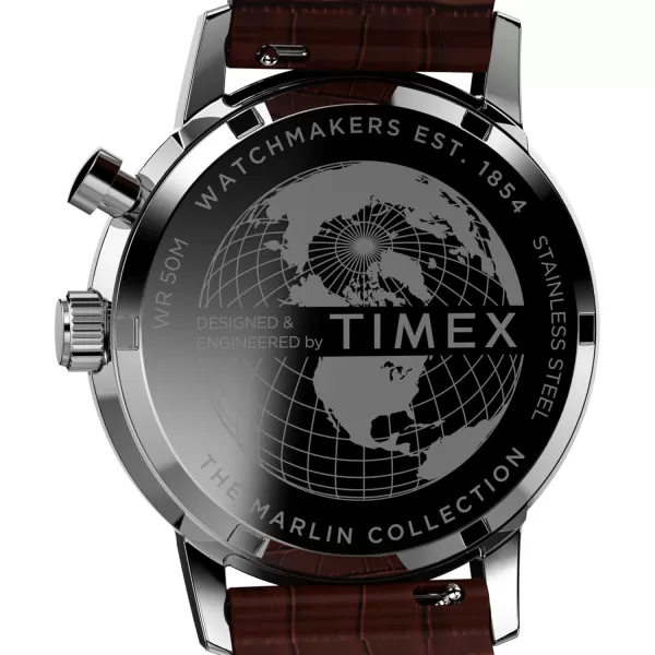 Timex Mens Marlin Moon Phase 40mm Watch  Brown Strap Green Dial Stainless Steel Case