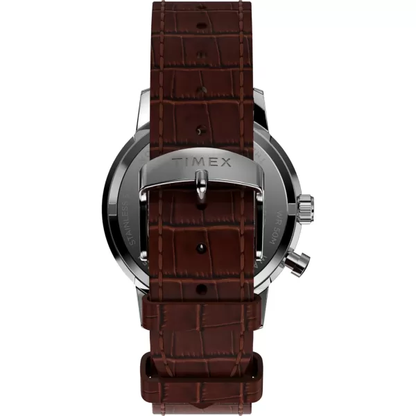 Timex Mens Marlin Moon Phase 40mm Watch  Brown Strap Green Dial Stainless Steel Case