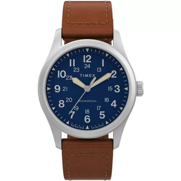 Timex 38 mm Expedition North Field Post Mechanical EcoFriendly Leather Strap WatchBrownBlue
