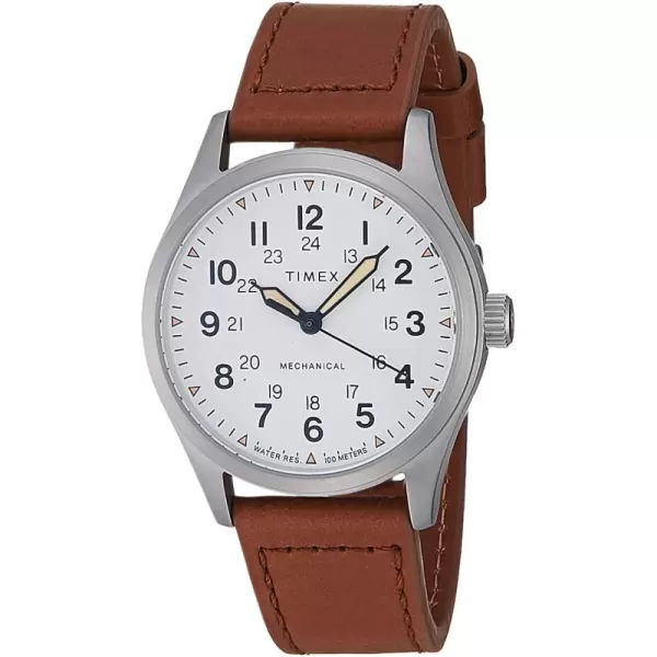 Timex 38 mm Expedition North Field Post Mechanical EcoFriendly Leather Strap WatchBrownWhite