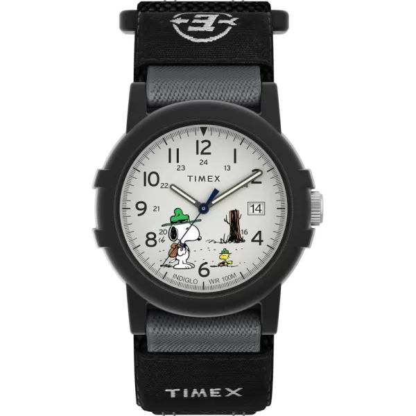 Timex Mens Expedition Camper NylonLeather Strap WatchBlackWhiteBlackPeanuts