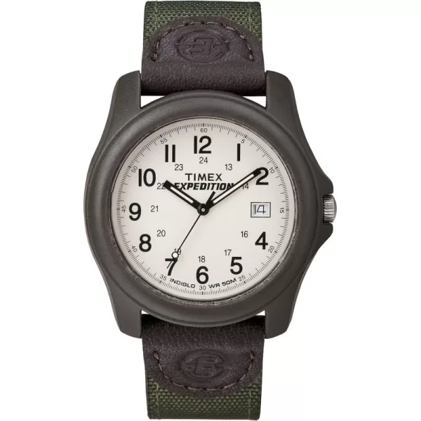 Timex Mens Expedition Camper NylonLeather Strap WatchGreenBrownWhite