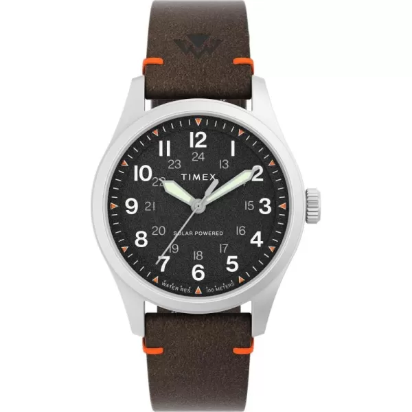 Timex Mens Expedition North Field Solar 36mm Watch  Brown Strap Black Dial Stainless Steel Case
