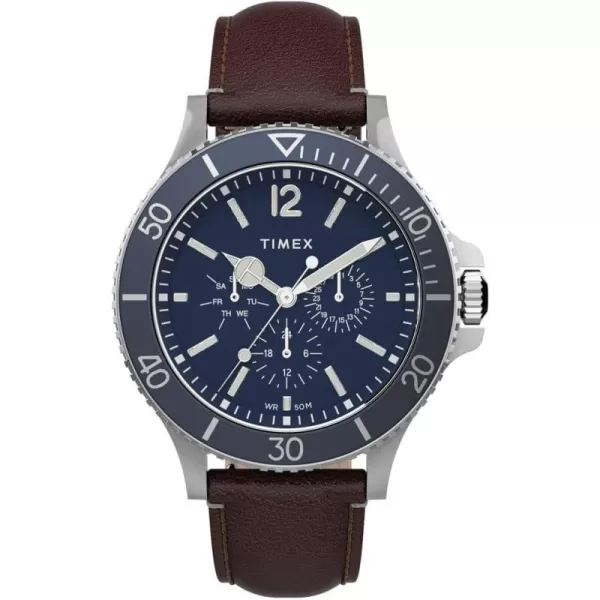 Timex Mens Harborside Multifunction 43mm WatchBrownBlue