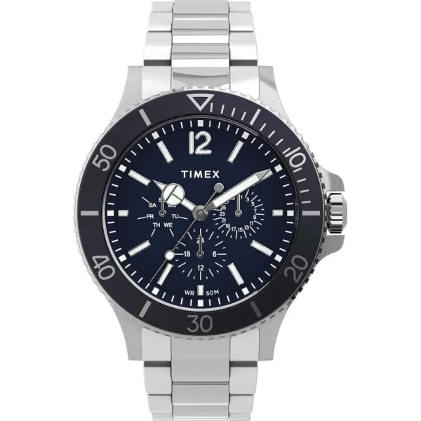 Timex Mens Harborside Multifunction 43mm WatchSilverBlue