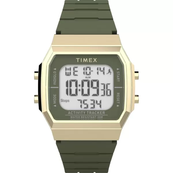 Timex Unisex Activity Tracker 40mm Watch  Black Strap Digital Dial GoldTone Case
