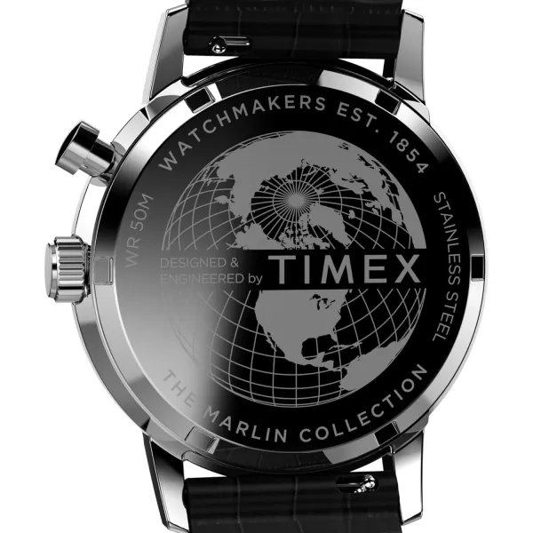 Timex Mens Marlin Moon Phase 40mm Watch  Black Strap Blue Dial Stainless Steel Case