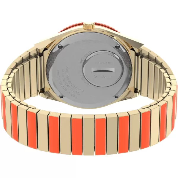 Timex Q Malibu Womens 36mm Watch  GoldTone Case Black Dial with Orange ampamp GoldTone Stainless Steel Expansion BandGoldOrangePinkBlack