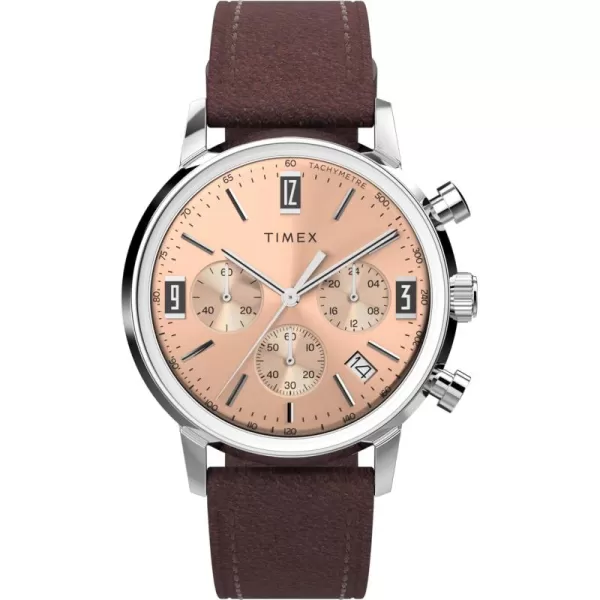 Timex Mens Marlin 40mm Watch  Brown Strap Rose GoldTone Dial Stainless Steel Case