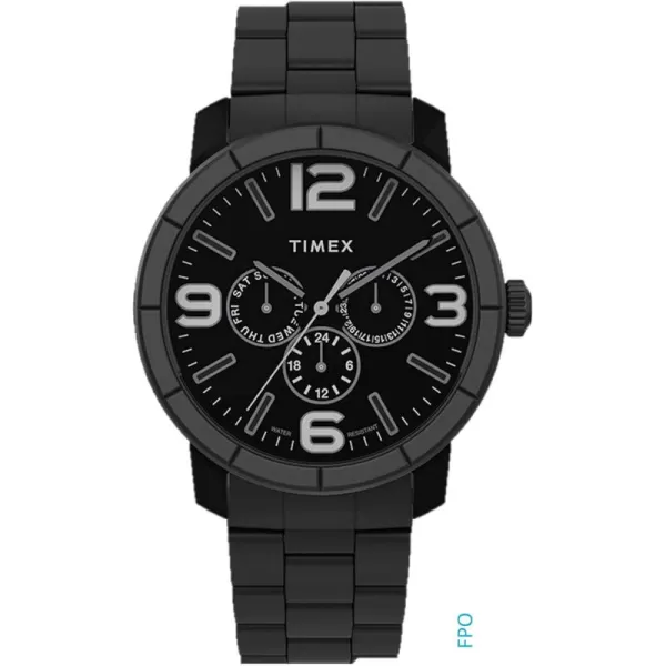 Timex Mens Mod 44mm Watch  Black Bracelet Black Dial Black Case