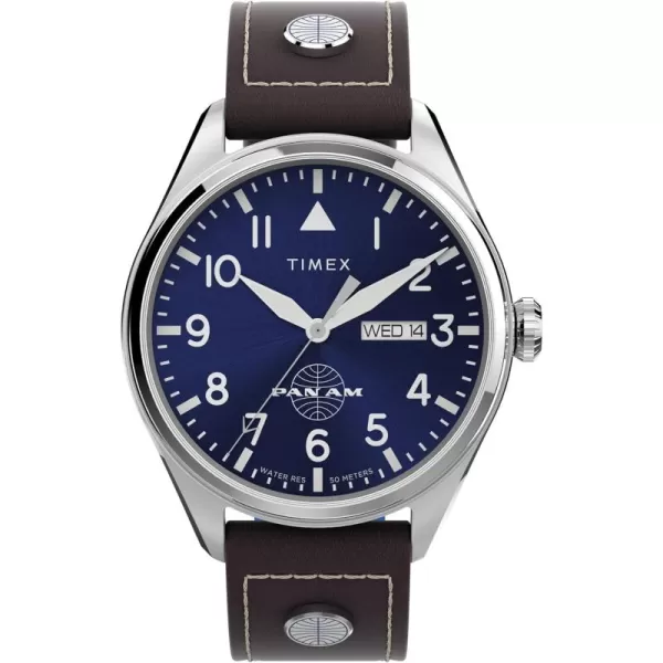 Timex Mens X Pan Am Chronograph 42mm WatchBrownBlueStainless Steel