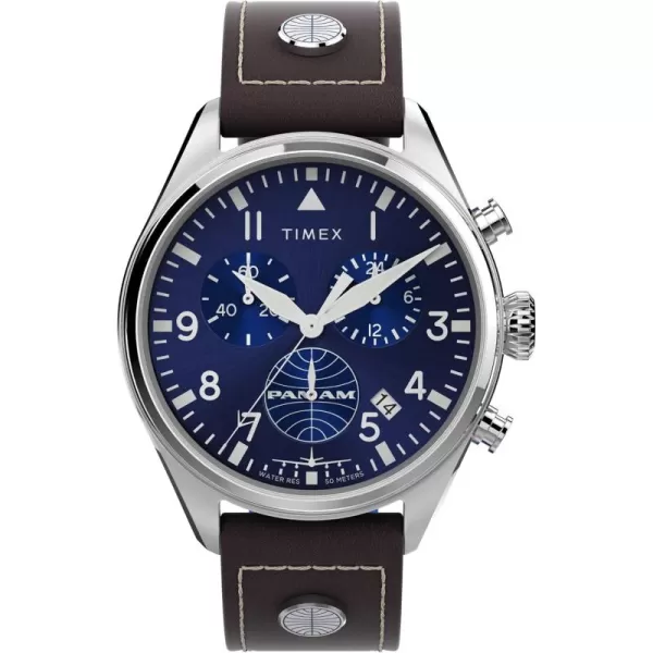 Timex Mens X Pan Am Chronograph 42mm WatchBrownBlueStainless SteelChrono