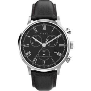 imageTimex Mens Waterbury Classic Chrono 40mm Stainless Steel Quartz Dress Watch with Leather StrapBlackBlackStainless SteelChrono