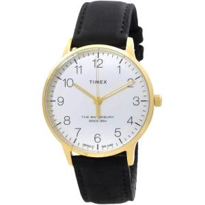imageTimex Mens Waterbury Classic Chrono 40mm Stainless Steel Quartz Dress Watch with Leather StrapBlackWhiteGoldTone