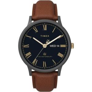 imageTimex Mens Waterbury Classic Chrono 40mm Stainless Steel Quartz Dress Watch with Leather StrapBrownBlueGunmetal