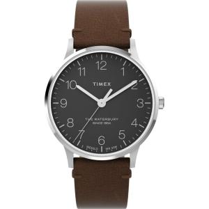 imageTimex Mens Waterbury Classic Chrono 40mm Stainless Steel Quartz Dress Watch with Leather StrapBrownStainless SteelBlack