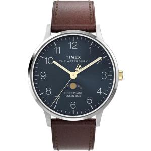 imageTimex Mens Waterbury Classic Chrono 40mm Stainless Steel Quartz Dress Watch with Leather StrapBrownStainless SteelBlue