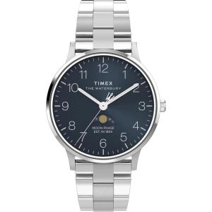 imageTimex Mens Waterbury Classic Chrono 40mm Stainless Steel Quartz Dress Watch with Leather StrapStainless SteelStainless SteelBlue