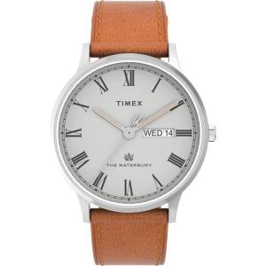 imageTimex Mens Waterbury Classic Chrono 40mm Stainless Steel Quartz Dress Watch with Leather StrapTanGray