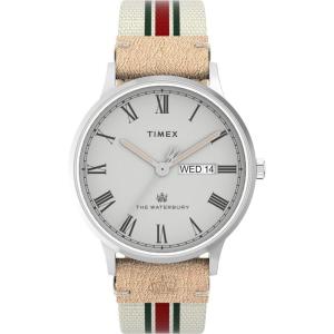 imageTimex Mens Waterbury Classic Chrono 40mm Stainless Steel Quartz Dress Watch with Leather StrapWhiteGray