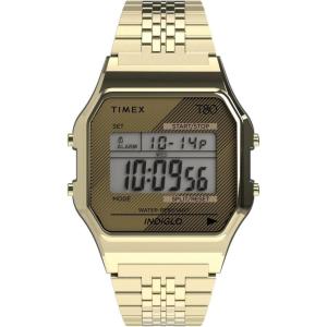 imageTimex T80 34mm Watch with Stainless Steel BraceletGoldToneDigital GrayGoldTone