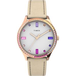 imageTimex Womens Dress 32mm Watch White Dial Rose GoldTone CaseTanRose GoldToneWhite