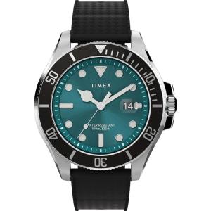 imageTimex Mens Harborside Coast 43mm Watch with SilverTone Case ampamp Stainless Steel BraceletBlackGreenSilverTone