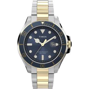 imageTimex Mens Harborside Coast 43mm Watch with SilverTone Case ampamp Stainless Steel BraceletTwoToneBlueTwoTone