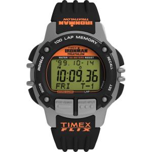 imageTimex Mens Ironman Triathlon Flix 100 Lap 42mm WatchBlackBlackDigital
