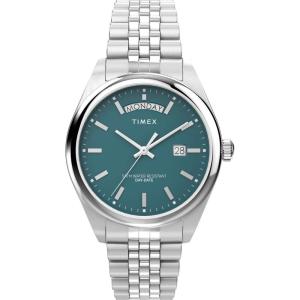 imageTimex Mens Legacy 41mm Watch  Stainless Steel Bracelet Dial Stainless Steel CaseSilverToneGreen