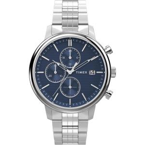 imageTimex Mens Chicago DayDate 45mm WatchStainless SteelSilverToneBlue