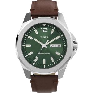 imageTimex Mens Essex Avenue DayDate 44mm Quartz WatchBrownGreenSilverTone