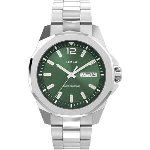 imageTimex Mens Essex Avenue DayDate 44mm Quartz WatchStainless SteelGreenSilverTone
