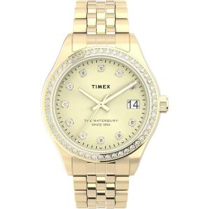 imageTimex Womens Waterbury Legacy 34mm Watch  GoldTone Dial ampamp Stainless Steel Bracelet with Crystals