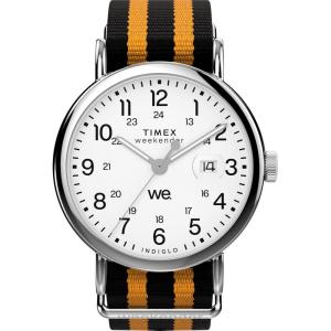 imageTimex Unisex Weekender 40mmOrangeSilverToneWhiteDouble Stripe