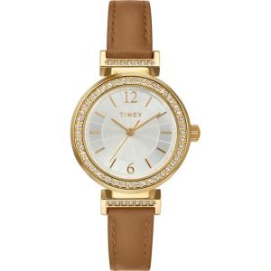 imageTimex Womens Dress 31mm Watch  Black Strap SilverTone Dial GoldTone CaseBrownSilverToneGoldTone