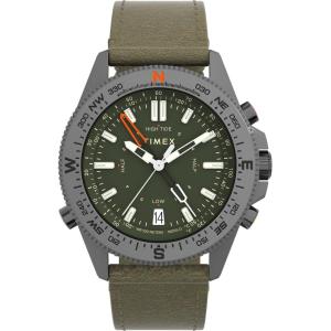 imageTimex Mens Expedition North Tide Temp Compass 43mm Watch  Brown Strap Green Dial Gunmetal Case