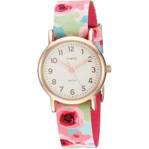 imageTimex Womens TW2T31300 Weekender 31mm Pink FloralRose GoldTone Fabric SlipThru Strap Watch