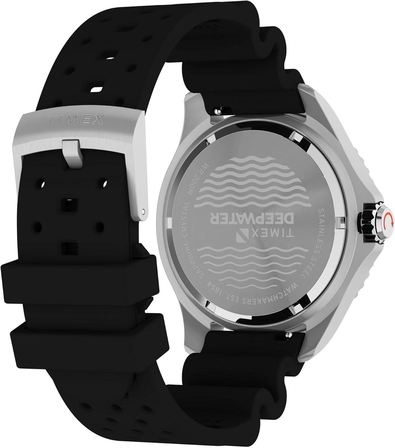 imageTimex Mens Deep Water Meridian 44mm WatchBlackStainless SteelBlack