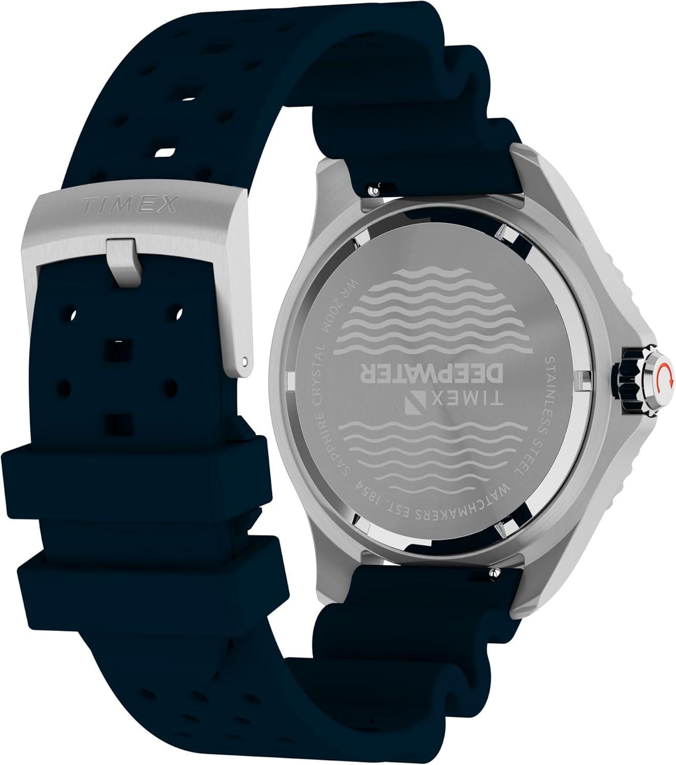 imageTimex Mens Deep Water Meridian 44mm WatchBlueStainless SteelBlue