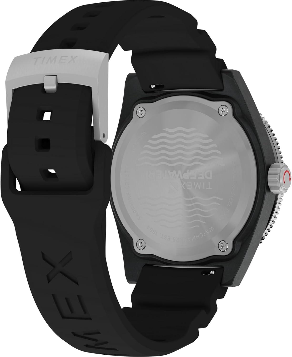 imageTimex Mens Deep Water Reef 41mm WatchBlackStainless SteelBlack